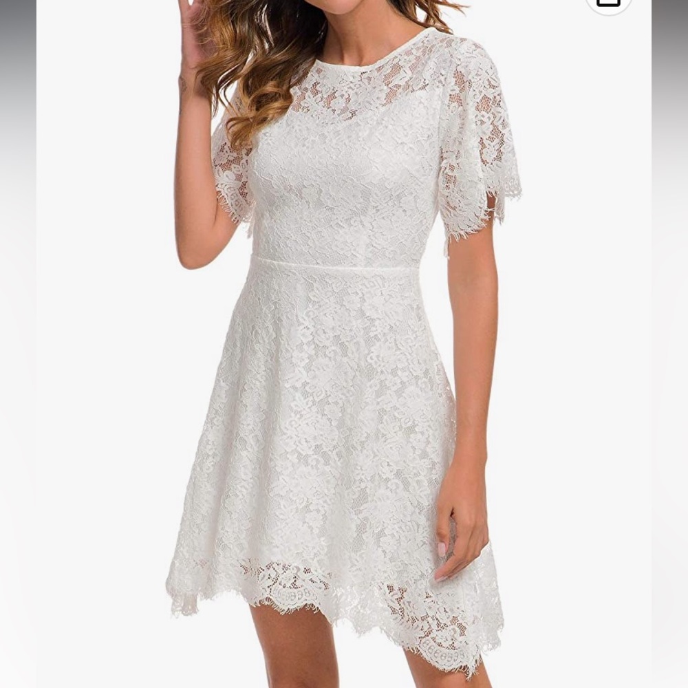 Elegant short sleeve lace wedding dress, new with tags